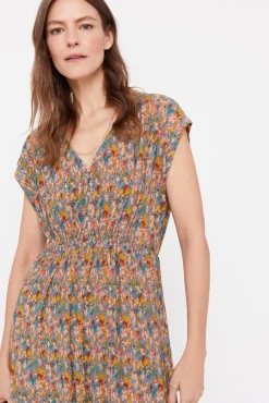 Cortefiel Vestido Plisado Estampado Estampado Blanco Online