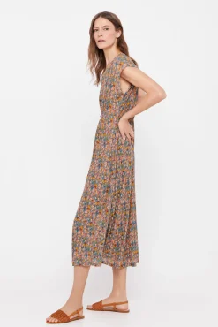 Cortefiel Vestido Plisado Estampado Estampado Blanco Online