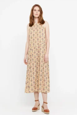Cortefiel Vestido Plisado Halter Estampado Blanco Discount