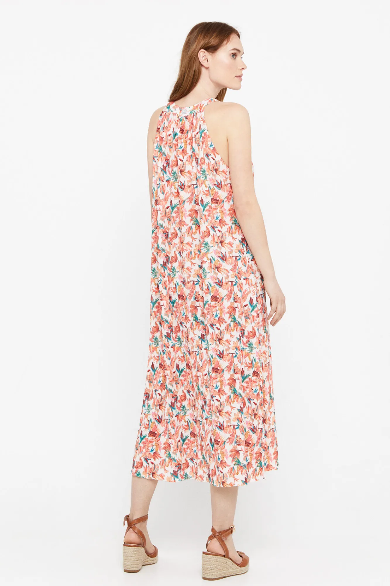 Cortefiel Vestido Plisado Halter Marfil