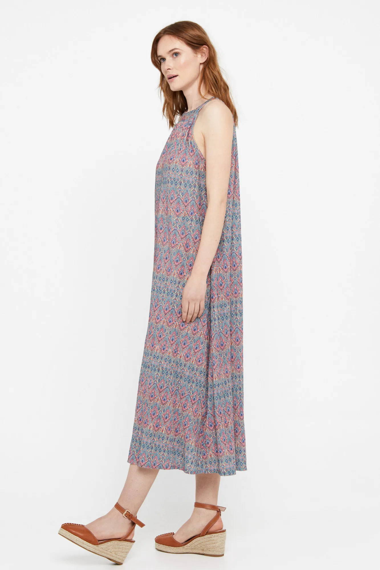 Cortefiel Vestido Plisado Halter Multicolor New