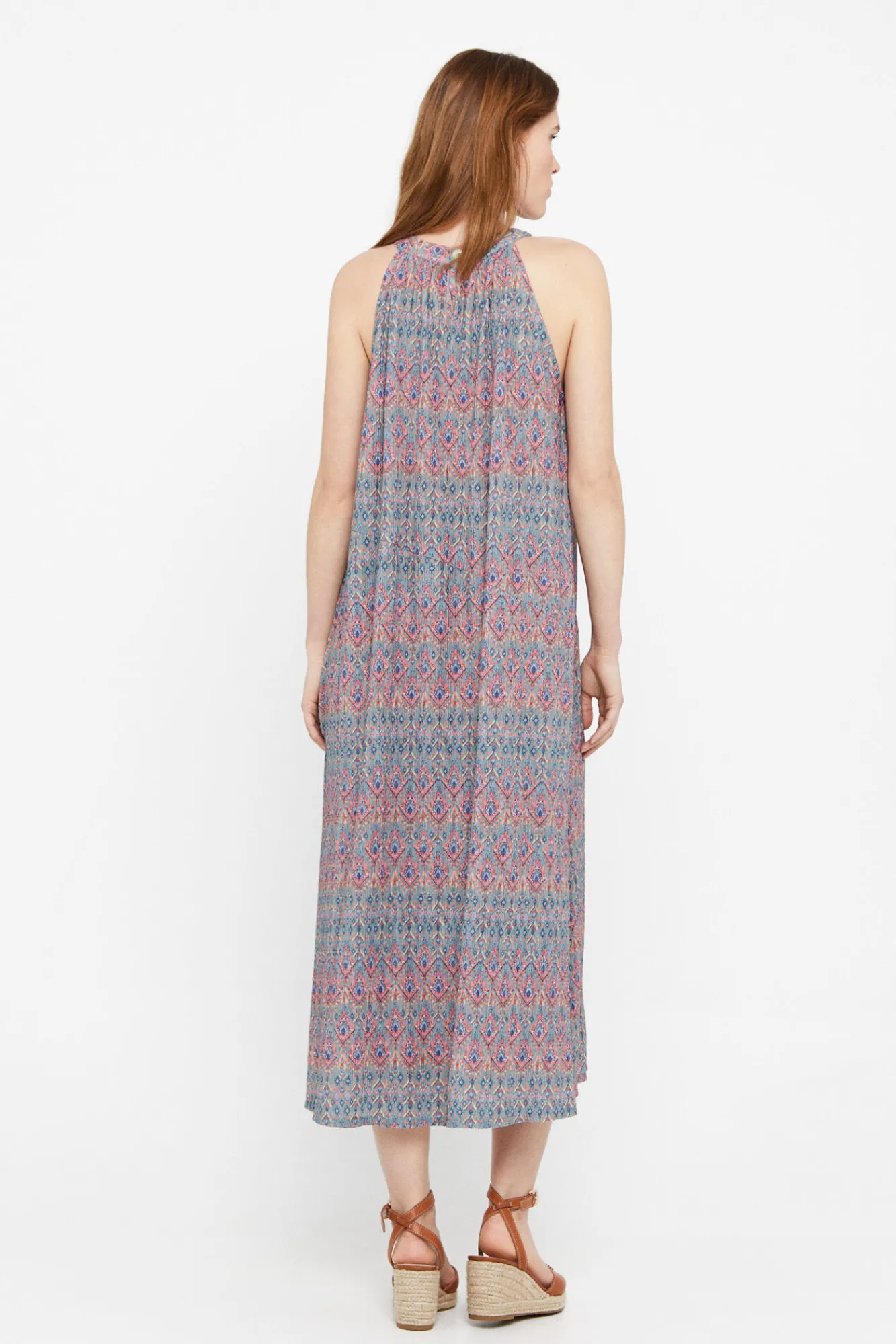 Cortefiel Vestido Plisado Halter Multicolor New