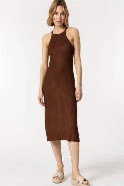 Tiffosi Vestido Punto Con Cuello Halter Marron Medio