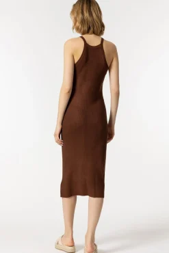 Tiffosi Vestido Punto Con Cuello Halter Marron Medio
