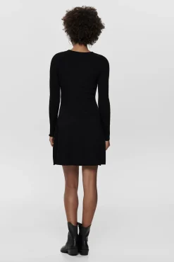 Only Vestido Punto Cuello Redondo Manga Larga Negro Online