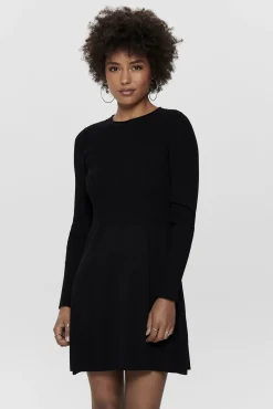 Only Vestido Punto Cuello Redondo Manga Larga Negro Online