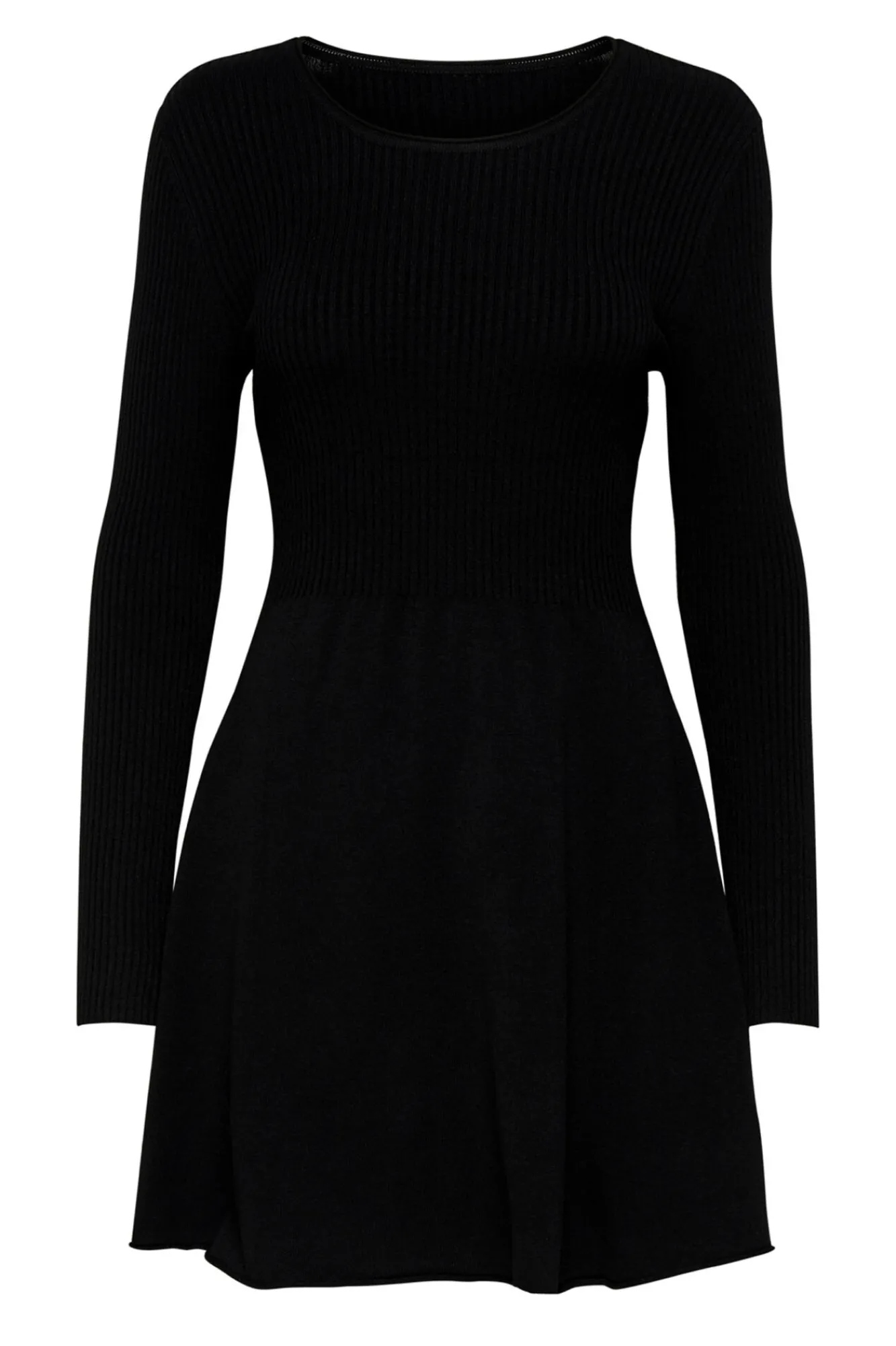 Only Vestido Punto Cuello Redondo Manga Larga Negro Online