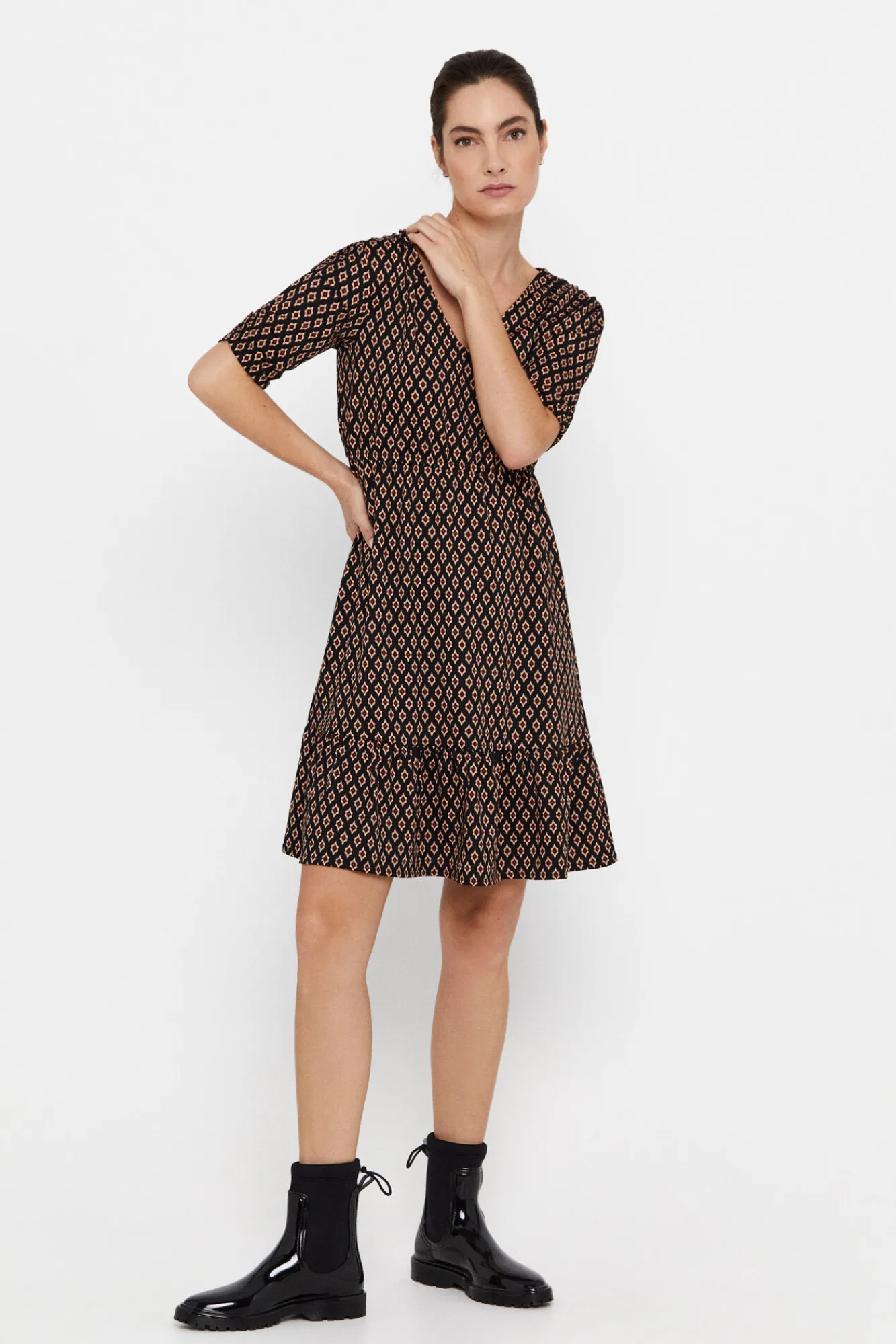 Cortefiel Vestido Punto Estampado Negro Best