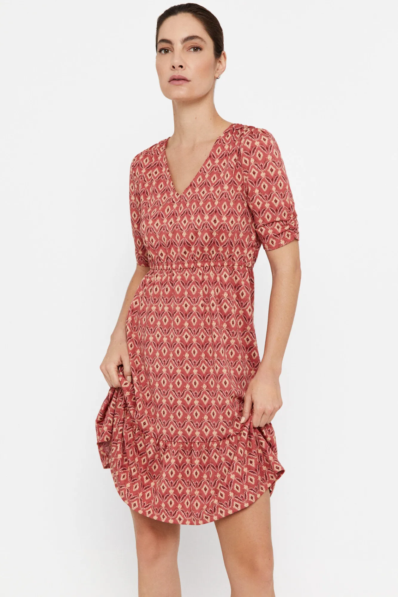 Cortefiel Vestido Punto Estampado Estampado Blanco Clearance