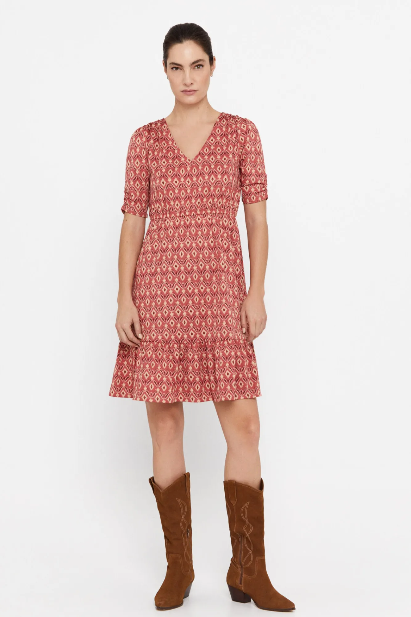 Cortefiel Vestido Punto Estampado Estampado Blanco Clearance