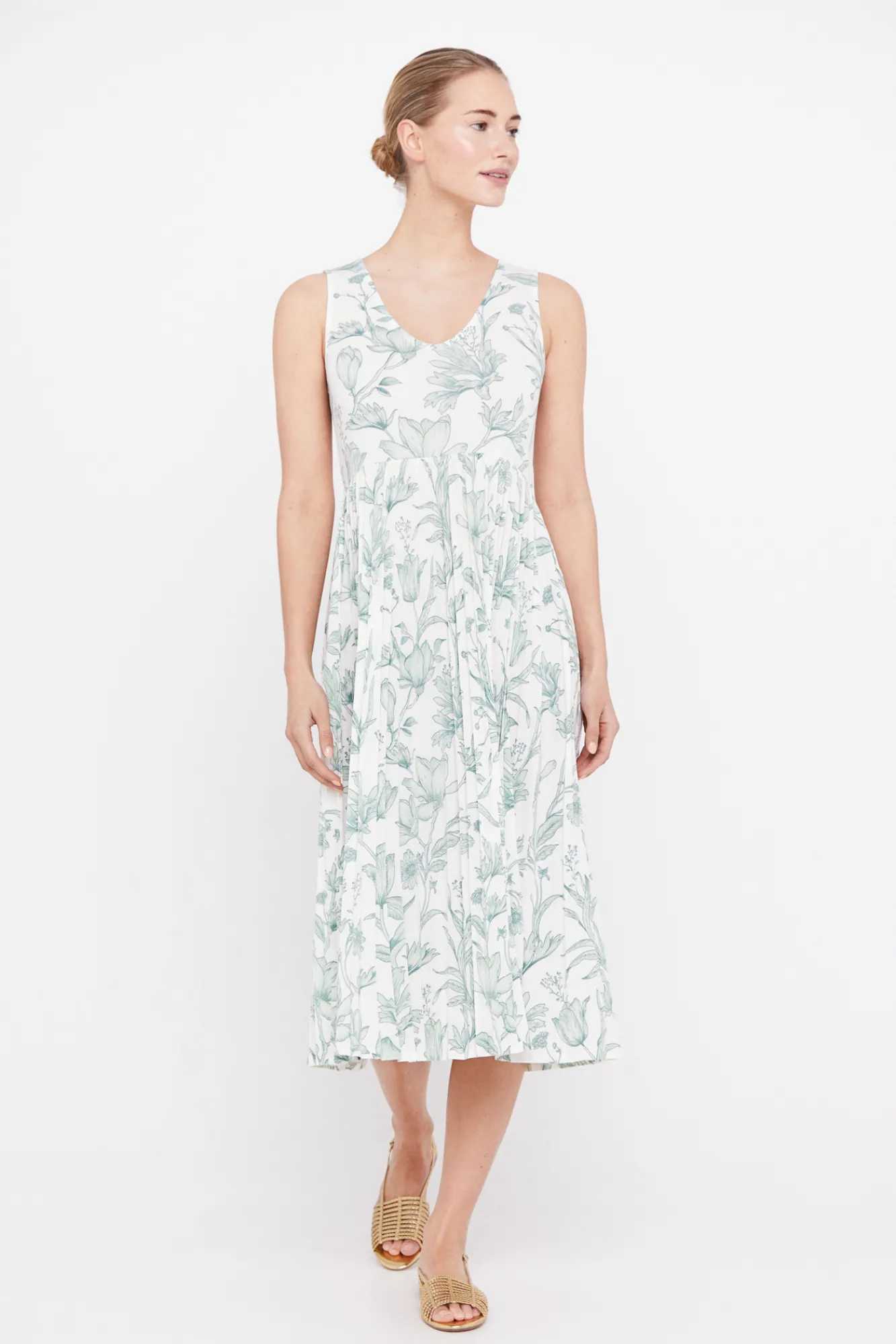 Cortefiel Vestido Punto Estampado Plisado Estampado Blanco Outlet