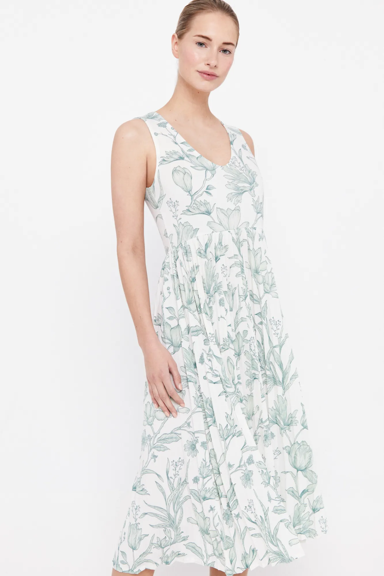 Cortefiel Vestido Punto Estampado Plisado Estampado Blanco Outlet