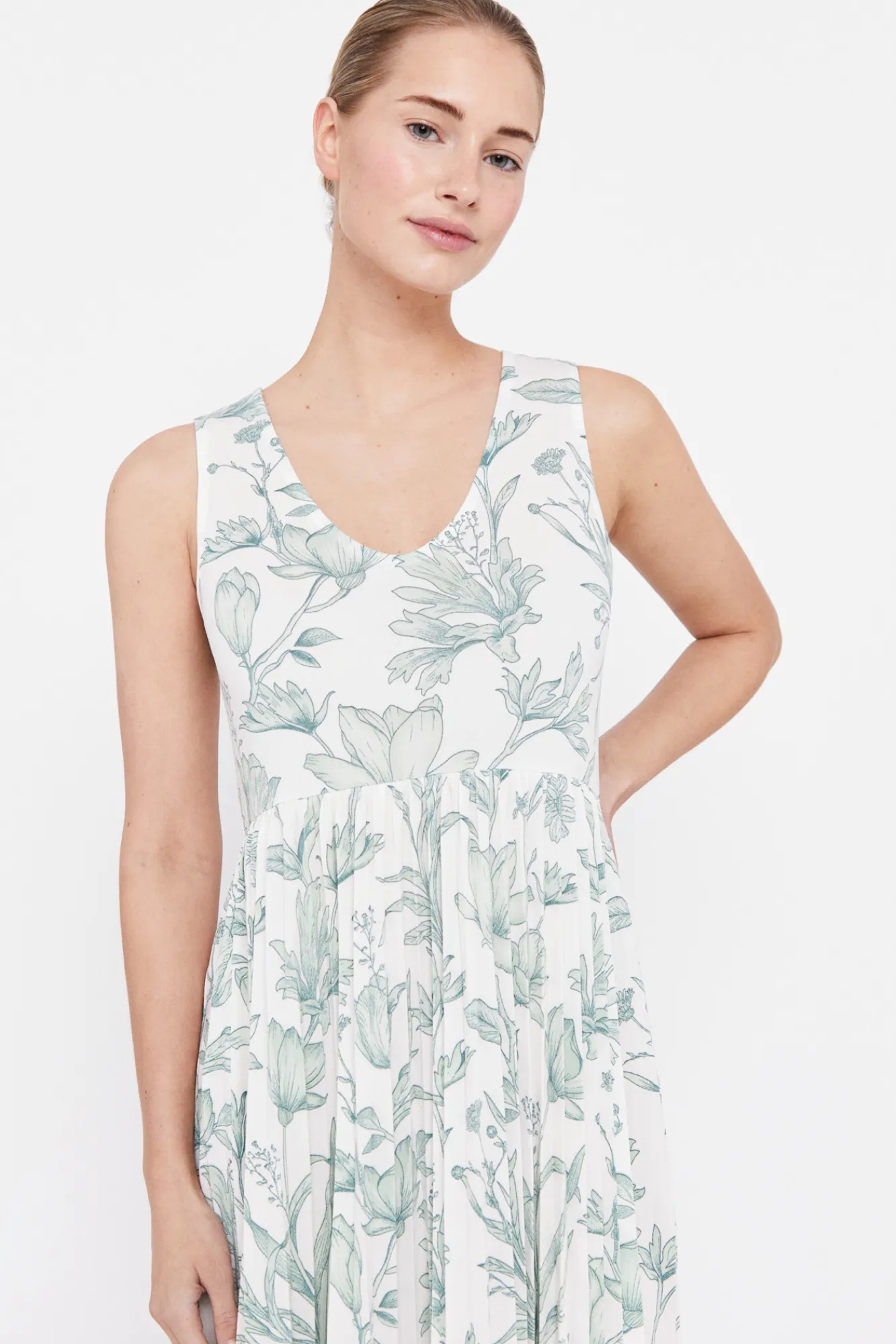 Cortefiel Vestido Punto Estampado Plisado Estampado Blanco Outlet