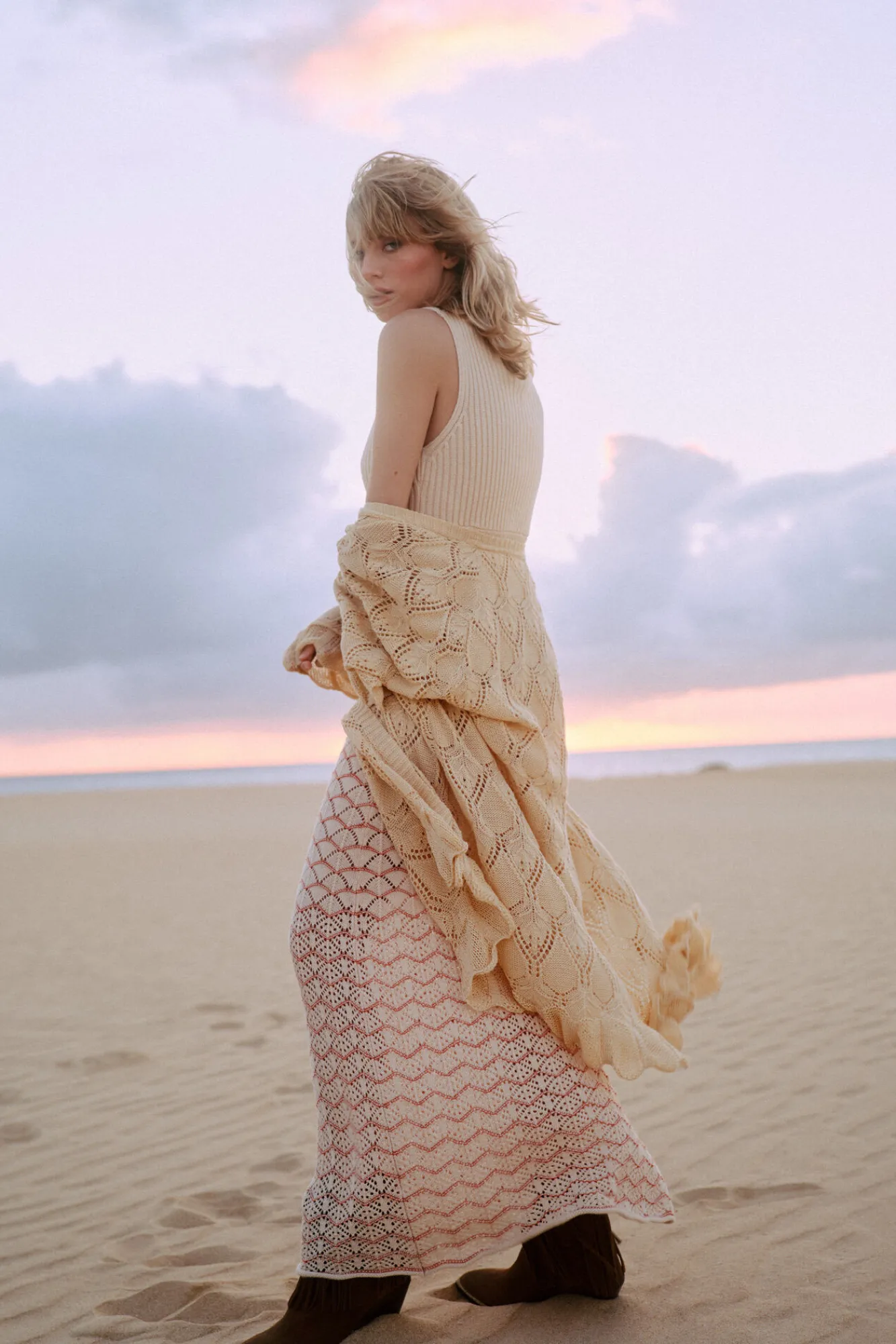 Slowlove Vestido Punto Ondas Marfil Clearance