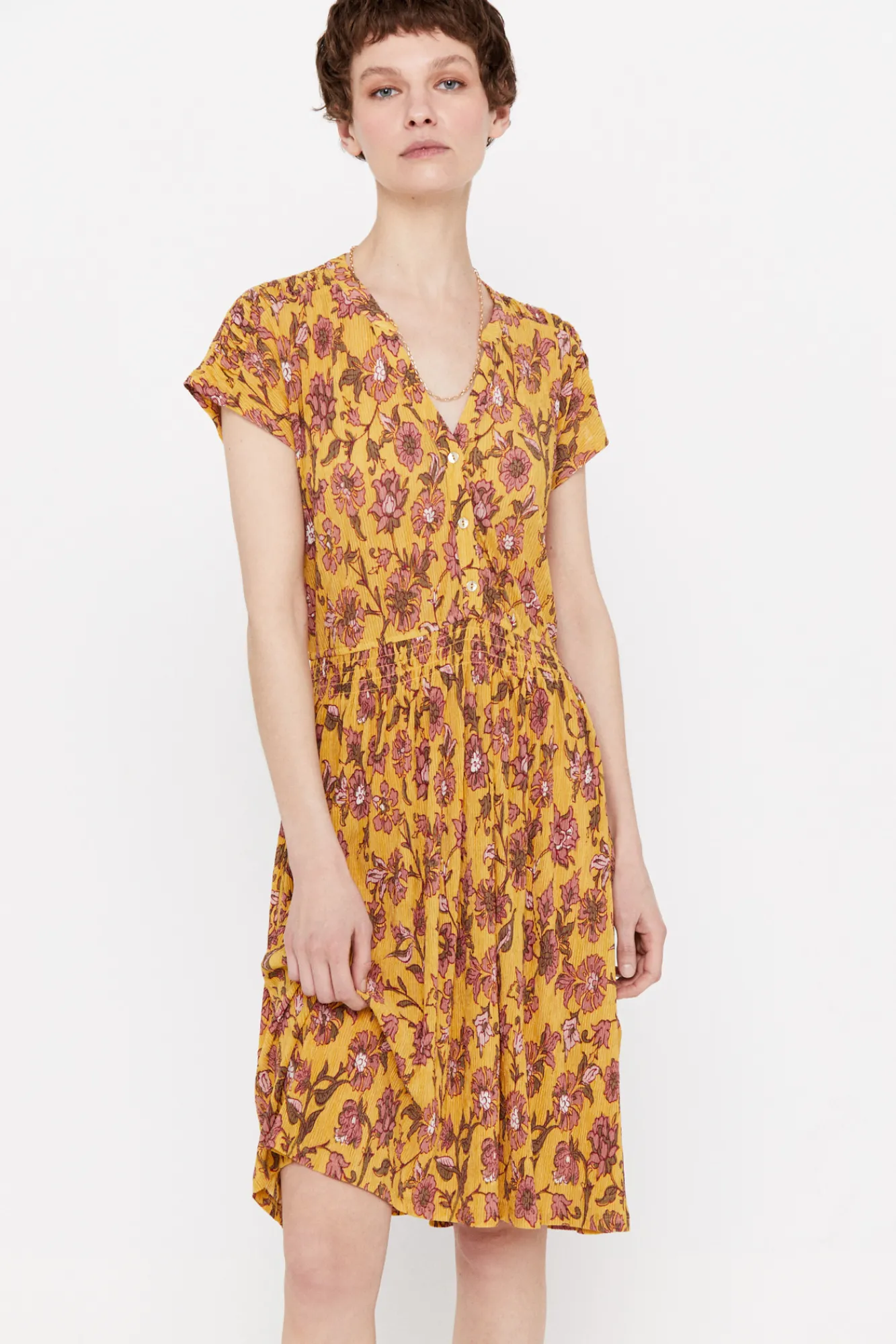 Cortefiel Vestido Punto Plisado Estampado Estampado Blanco Online