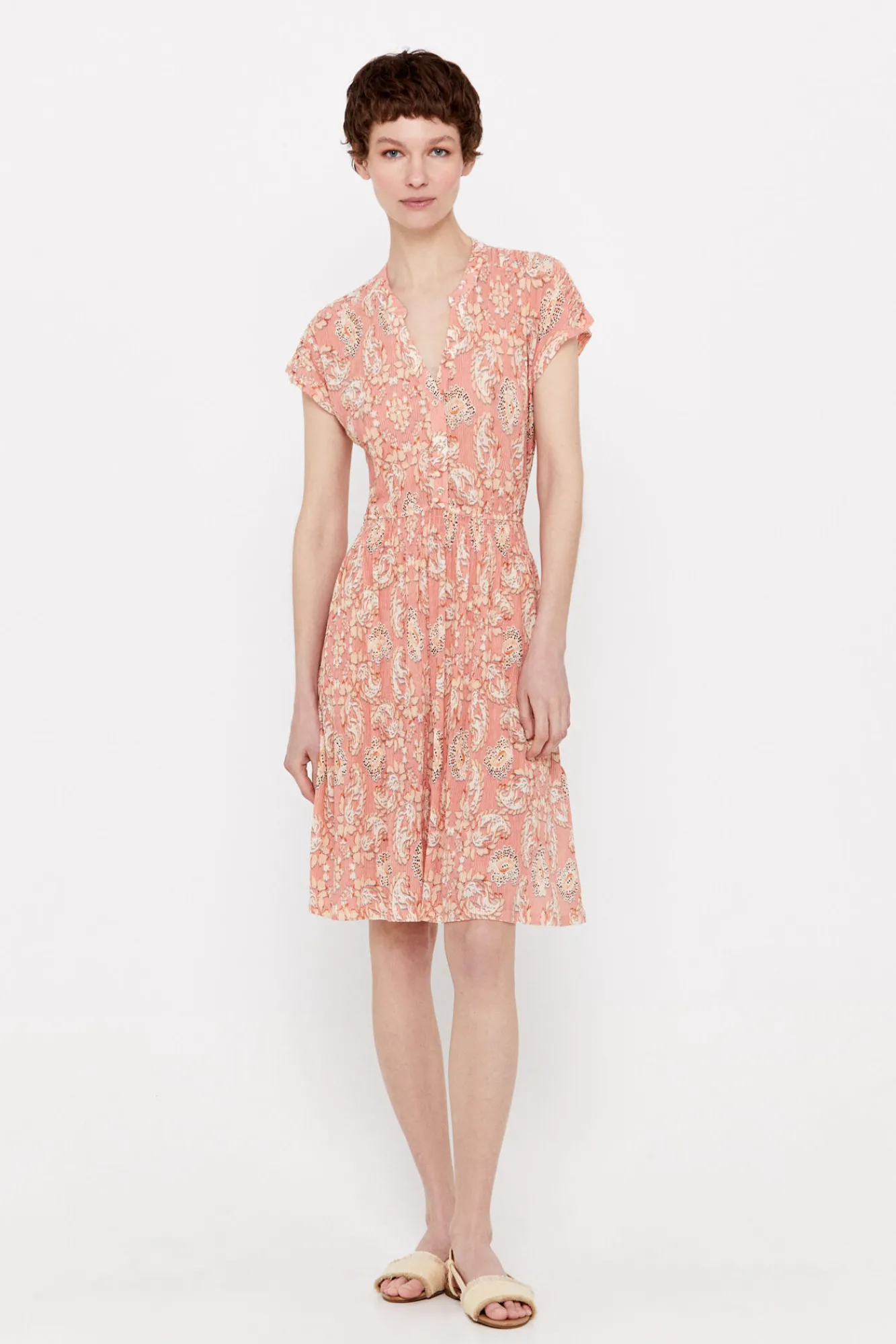 Cortefiel Vestido Punto Plisado Estampado Multicolor Discount