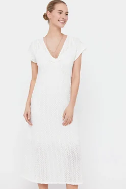 Cortefiel Vestido Punto Plisado Multicolor Blanco Clearance