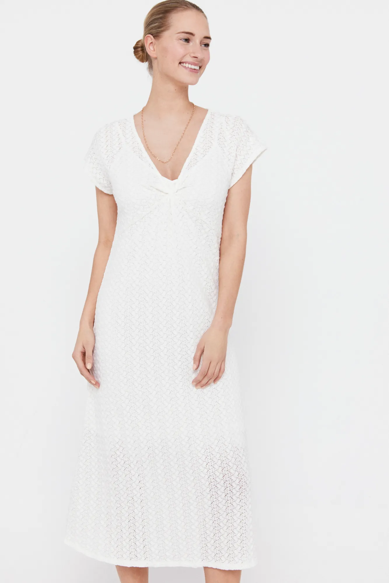 Cortefiel Vestido Punto Plisado Multicolor Blanco Clearance