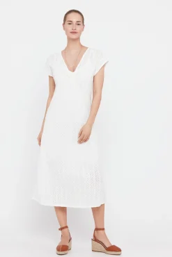 Cortefiel Vestido Punto Plisado Multicolor Blanco Clearance