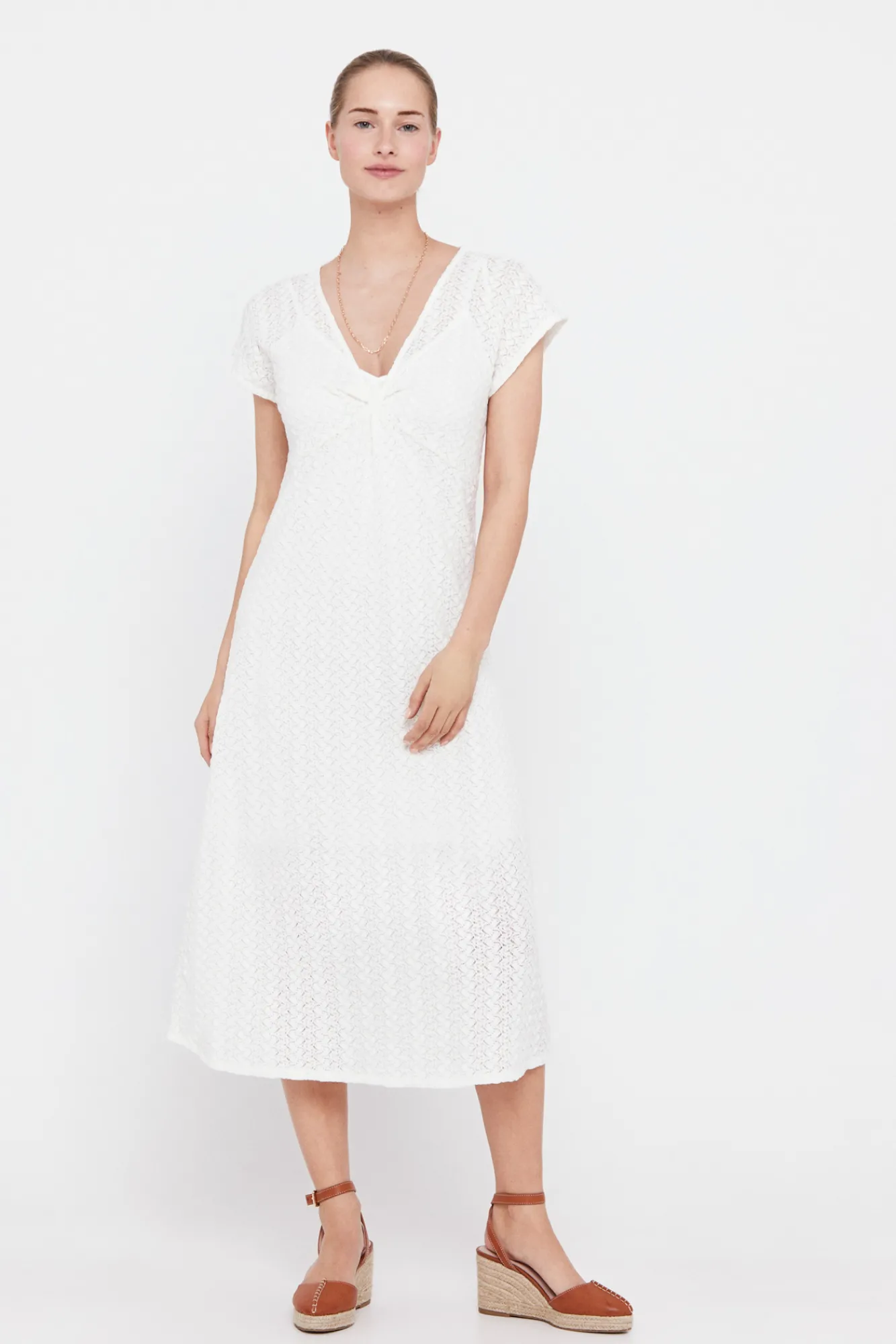 Cortefiel Vestido Punto Plisado Multicolor Blanco Clearance
