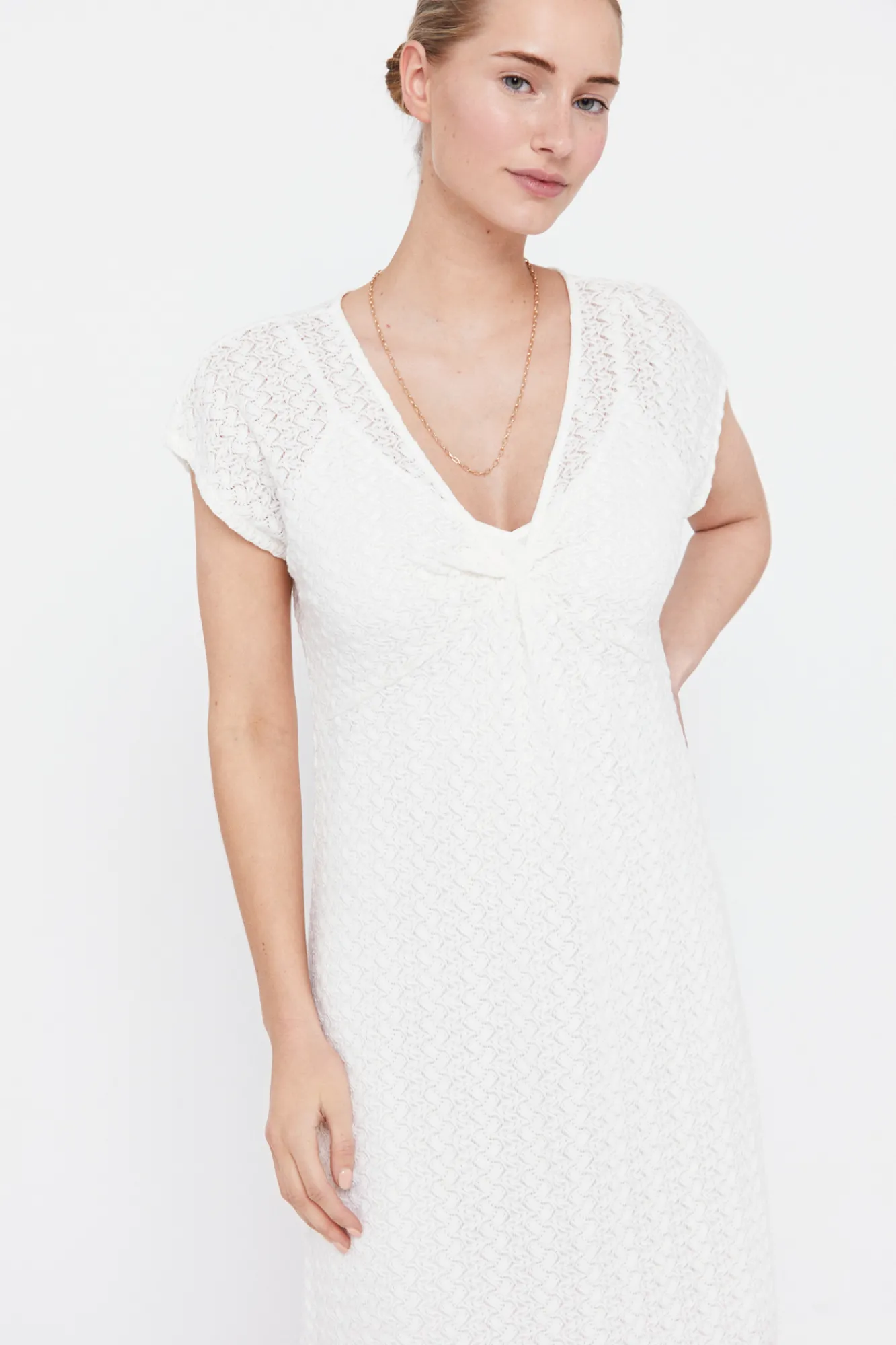 Cortefiel Vestido Punto Plisado Multicolor Blanco Clearance