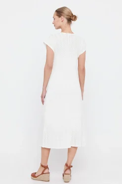 Cortefiel Vestido Punto Plisado Multicolor Blanco Clearance