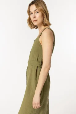 Tiffosi Vestido Rustico Con Cinturon Verde Sale