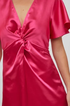 Vila Vestido Satinado De Manga Corta Rosa Sale