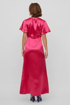 Vila Vestido Satinado De Manga Corta Rosa Sale