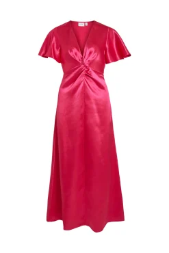 Vila Vestido Satinado De Manga Corta Rosa Sale