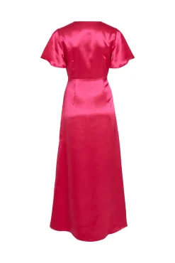 Vila Vestido Satinado De Manga Corta Rosa Sale