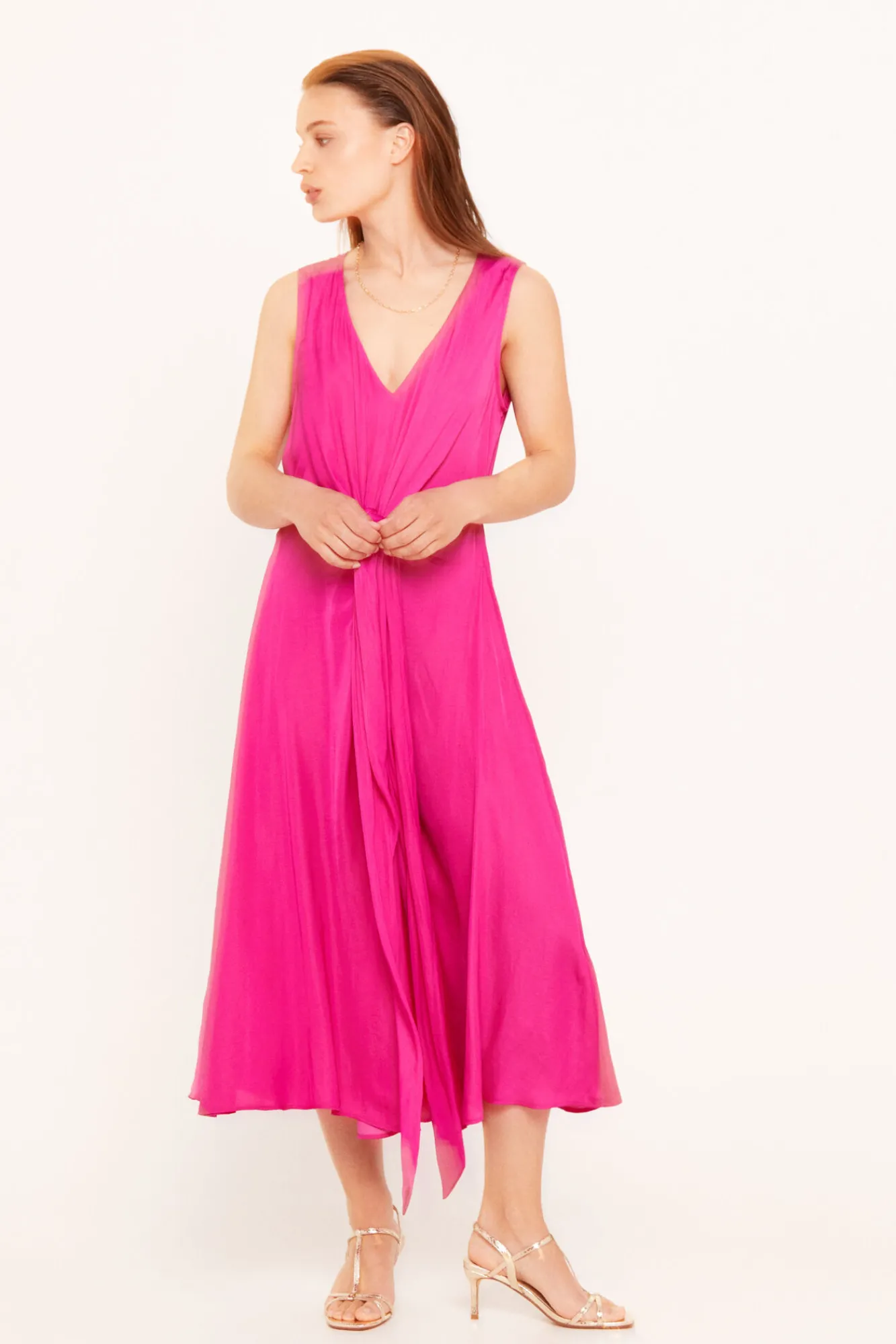 Cortefiel Vestido Satinado Sostenible Fucsia