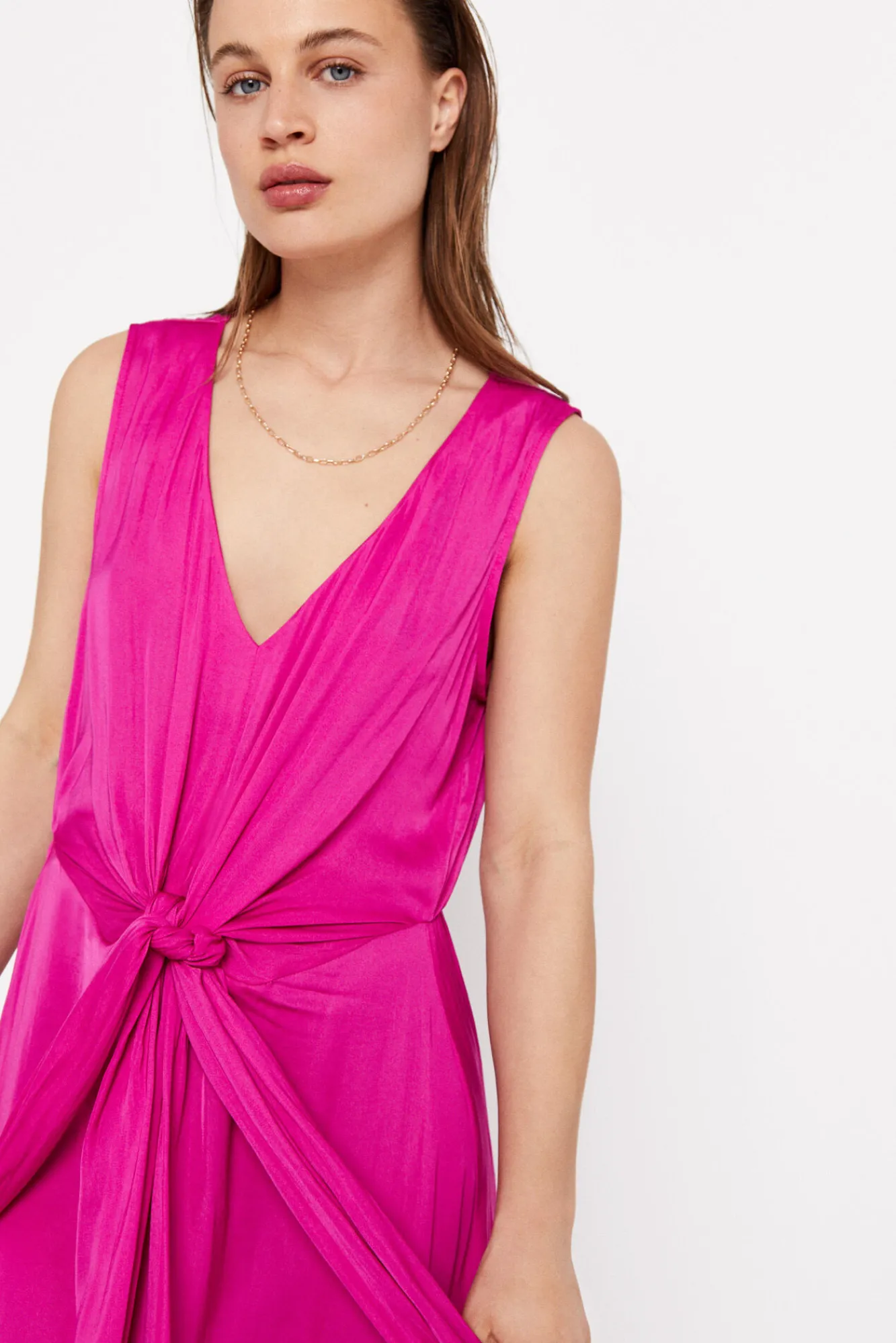 Cortefiel Vestido Satinado Sostenible Fucsia