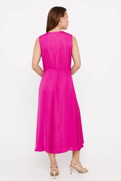 Cortefiel Vestido Satinado Sostenible Fucsia