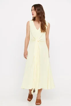 Cortefiel Vestido Satinado Sostenible Amarillo Outlet