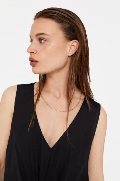 Cortefiel Vestido Satinado Sostenible Negro Clearance