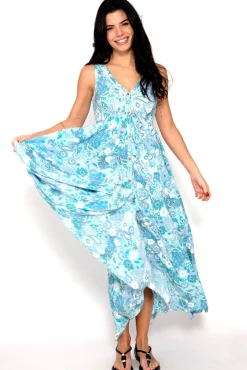 Brave Soul Vestido Sin Magnas Con Print Estampado Turquesa Online