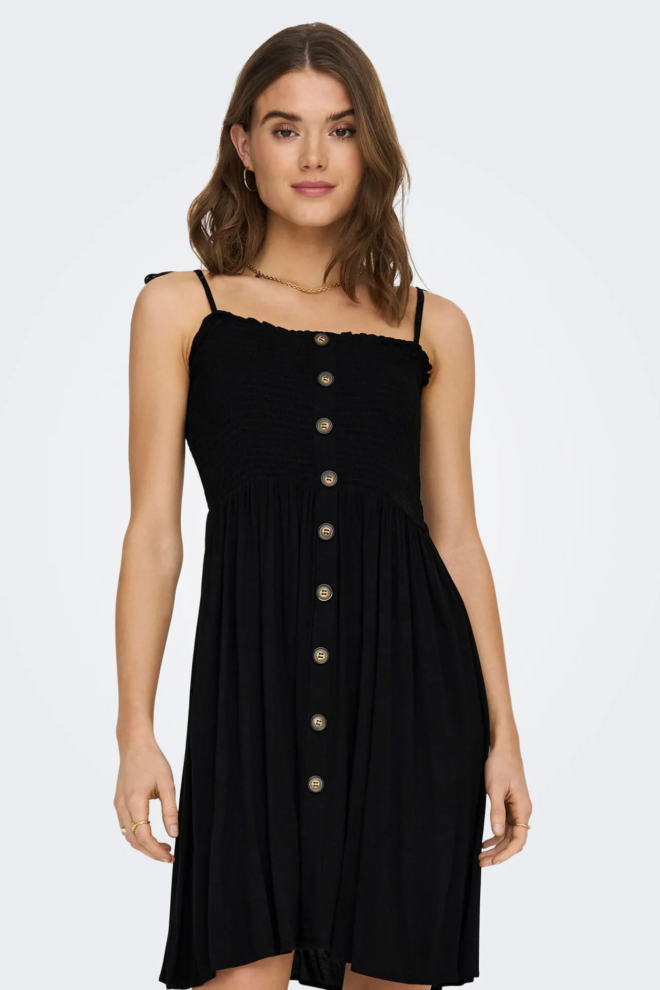 Only Vestido Tirantes Nido De Abeja Negro Outlet