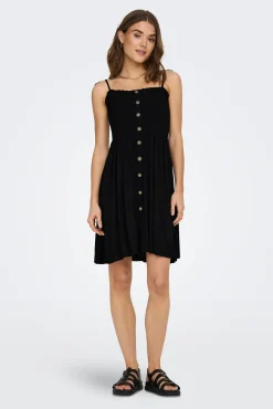Only Vestido Tirantes Nido De Abeja Negro Outlet