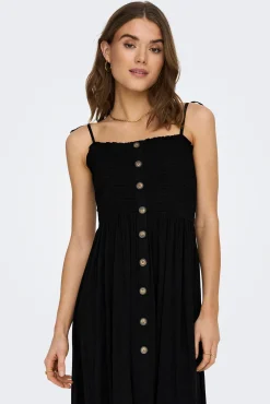 Only Vestido Tirantes Nido De Abeja Negro Outlet