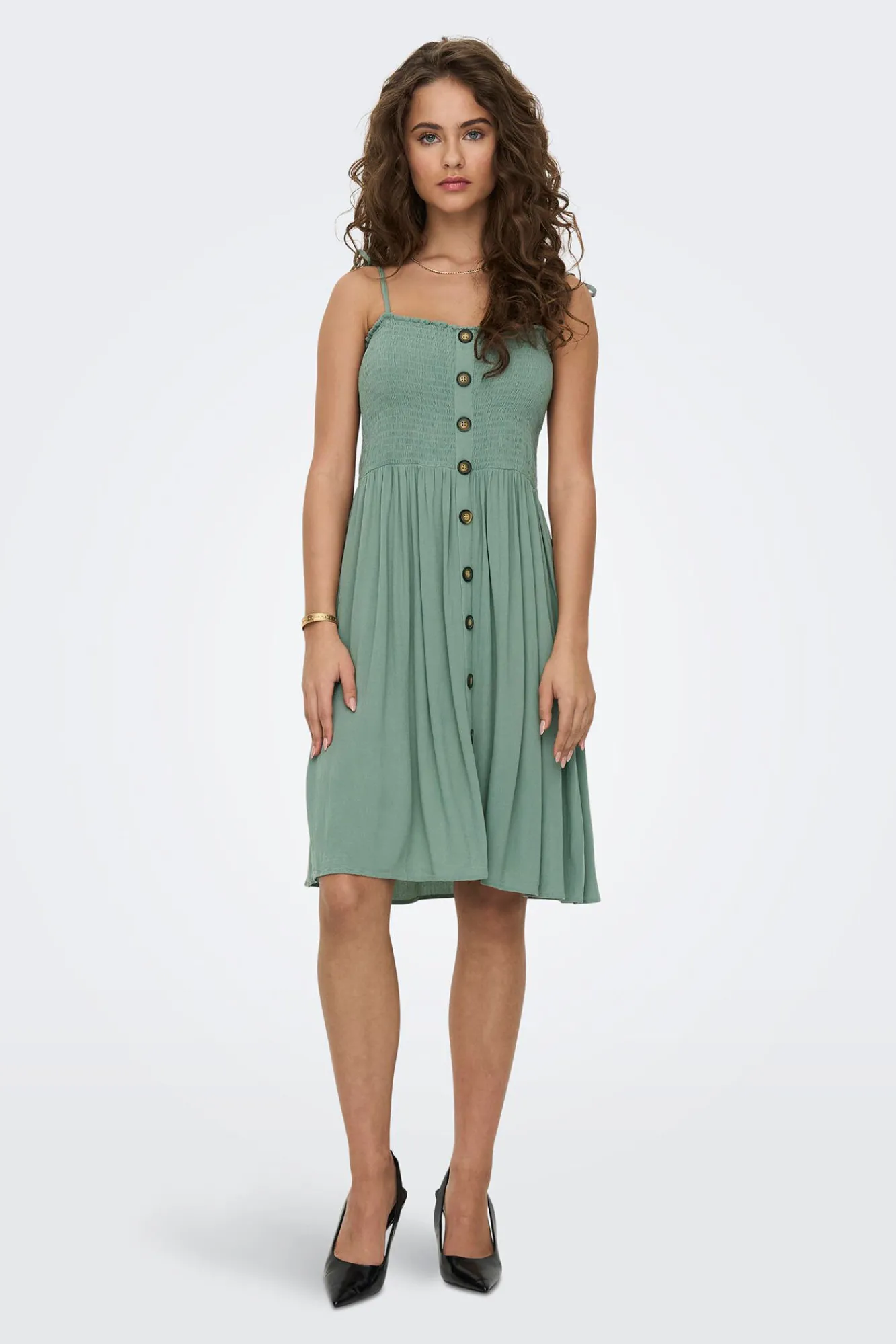 Only Vestido Tirantes Nido De Abeja Verde New