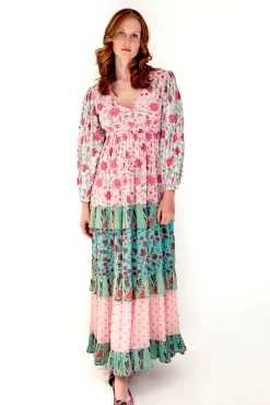 Brave Soul Vestido Tricolor De Manga Larga Con Print Rosa Clearance
