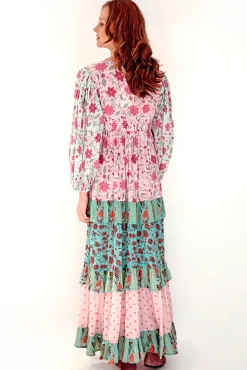 Brave Soul Vestido Tricolor De Manga Larga Con Print Rosa Clearance