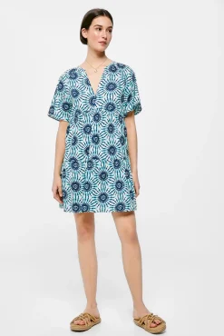 * Vestido Tunica Algodon Lino Azul Online