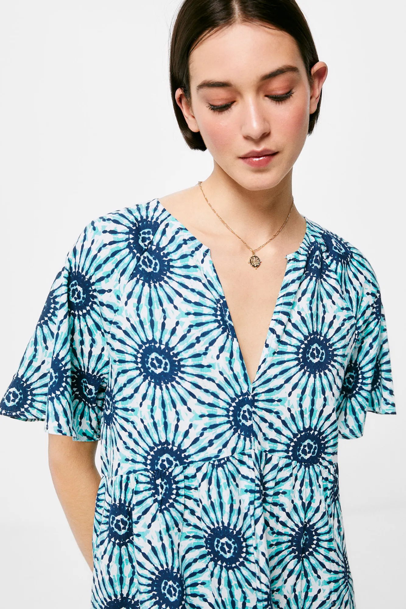* Vestido Tunica Algodon Lino Azul Online