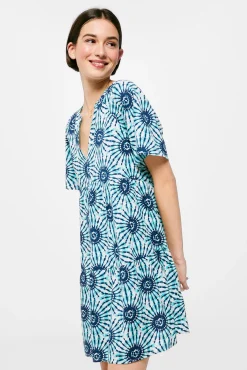 * Vestido Tunica Algodon Lino Azul Online