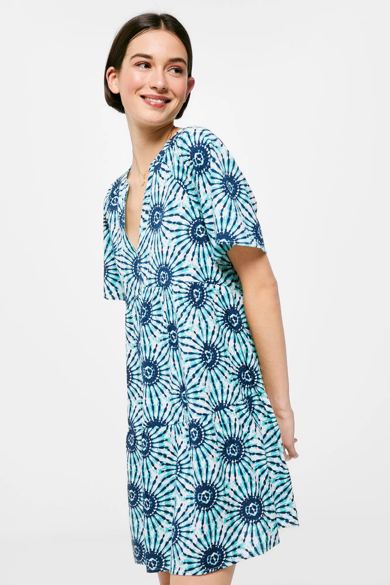 * Vestido Tunica Algodon Lino Azul Online