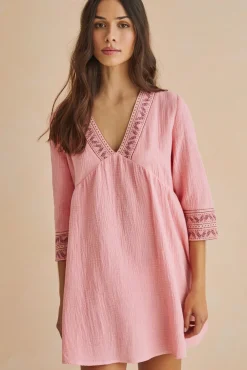 Women'secret Vestido Tunica Corto 100% Algodon Rosa Clearance