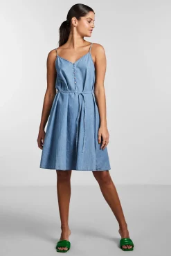 Pieces Vestido Vaquero Corto De Mujer Azul Claro Best