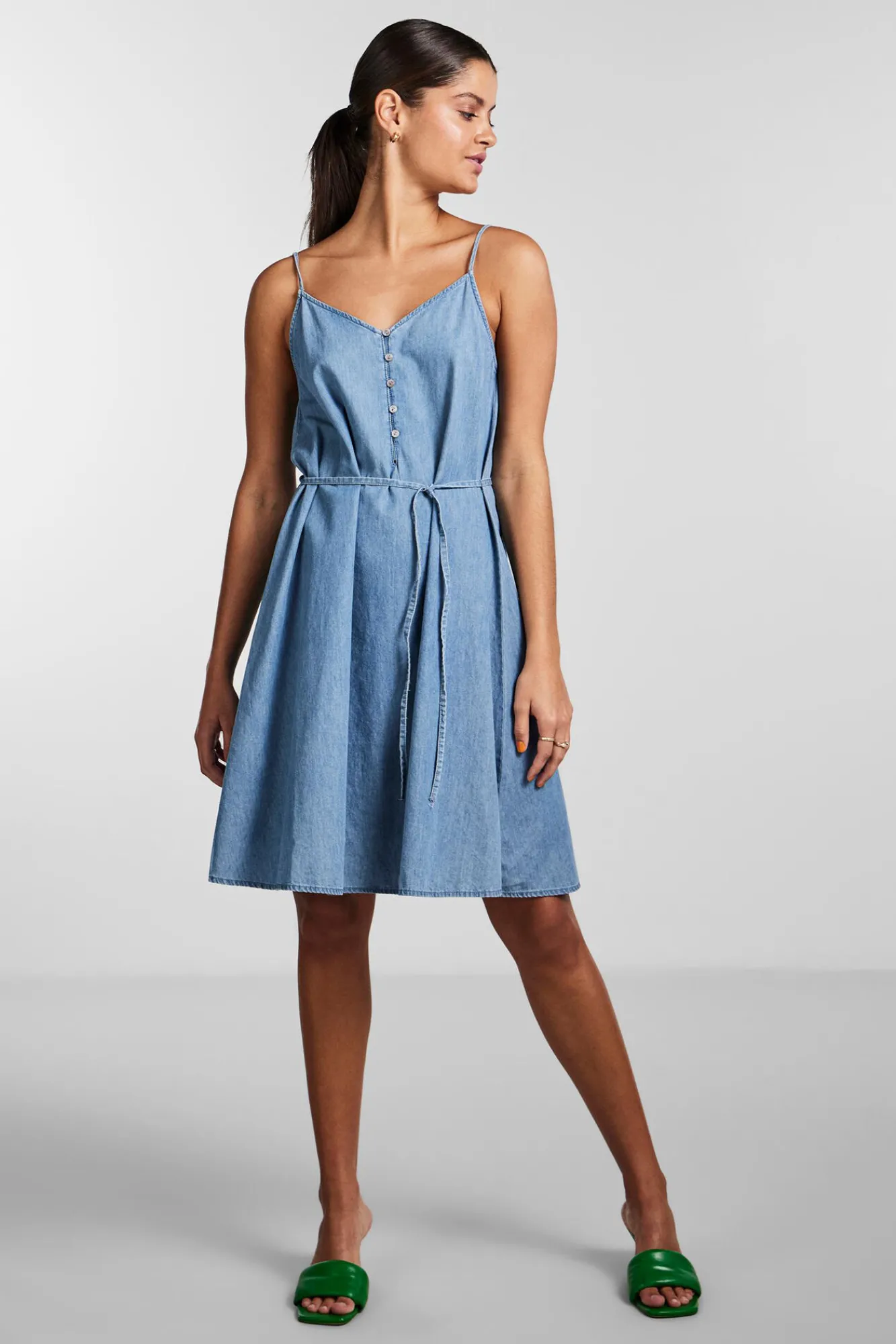 Pieces Vestido Vaquero Corto De Mujer Azul Claro Best